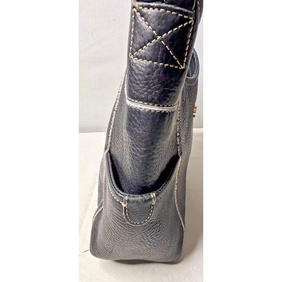 Fossil Black Pebbled Leather Shoulder Bag Purse Hobo Tote w/ Buckle & Contrast S - Picture 13 of 13